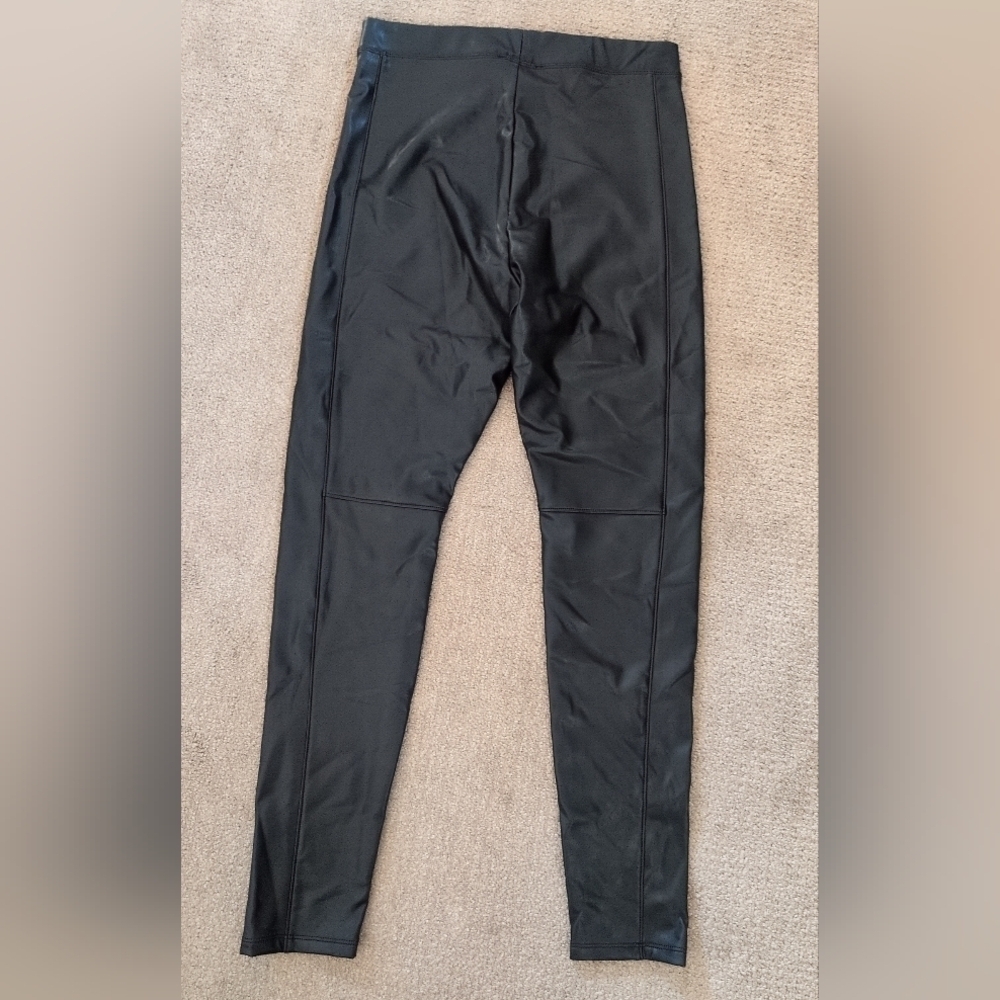 Express Women's High Waisted Faux Leather Black Leggings - Picture 7 of 7